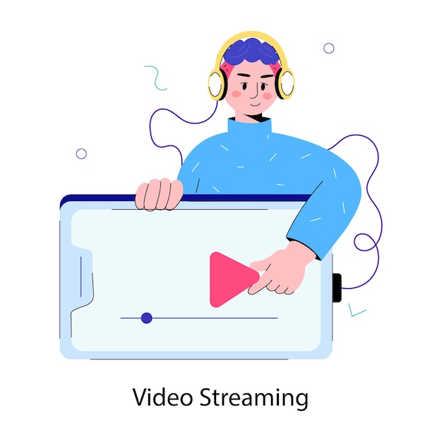 Vector laatste doodle mini-illustratie van video streaming