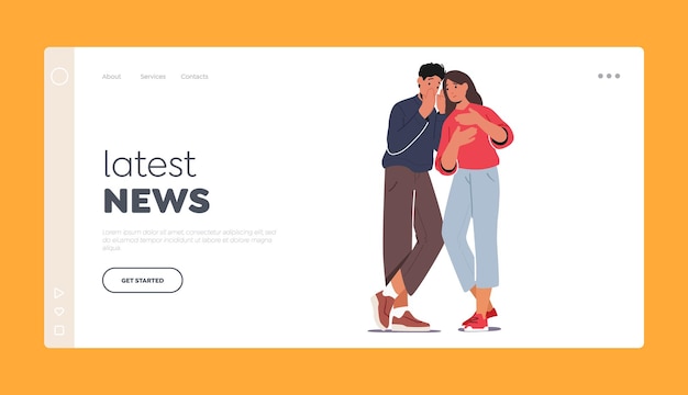 Laatste nieuws Landing Page Template Geheime ontmoeting Roddels en vertrouwelijke discussies Concept met fluisterend karakter