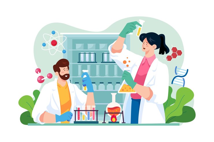 Vector lab assistant working in a laboratory
