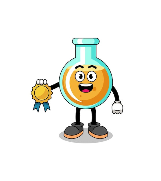 Lab beakers cartoon illustration with satisfaction guaranteed medal