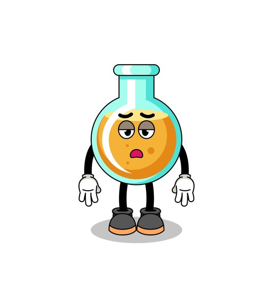 Lab beakers cartoon with fatigue gesture