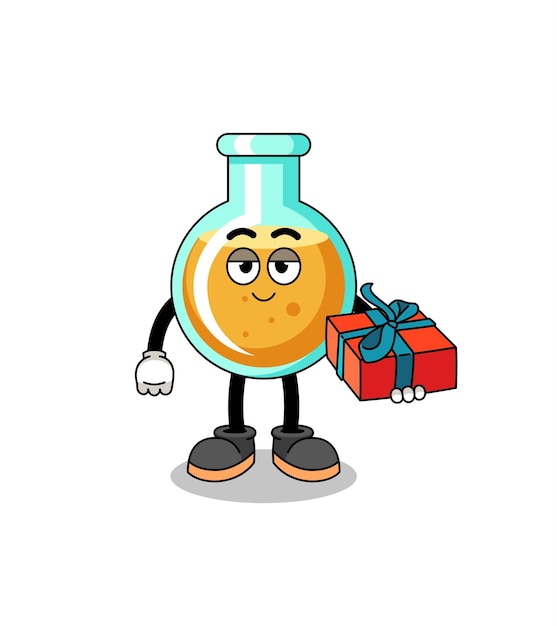 Vector lab beakers mascot illustration giving a gift