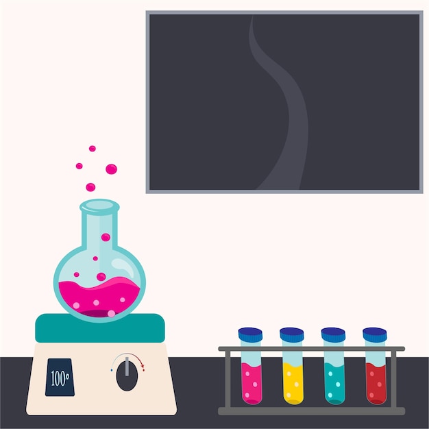 Vector lab bench experiment vector illustration science background