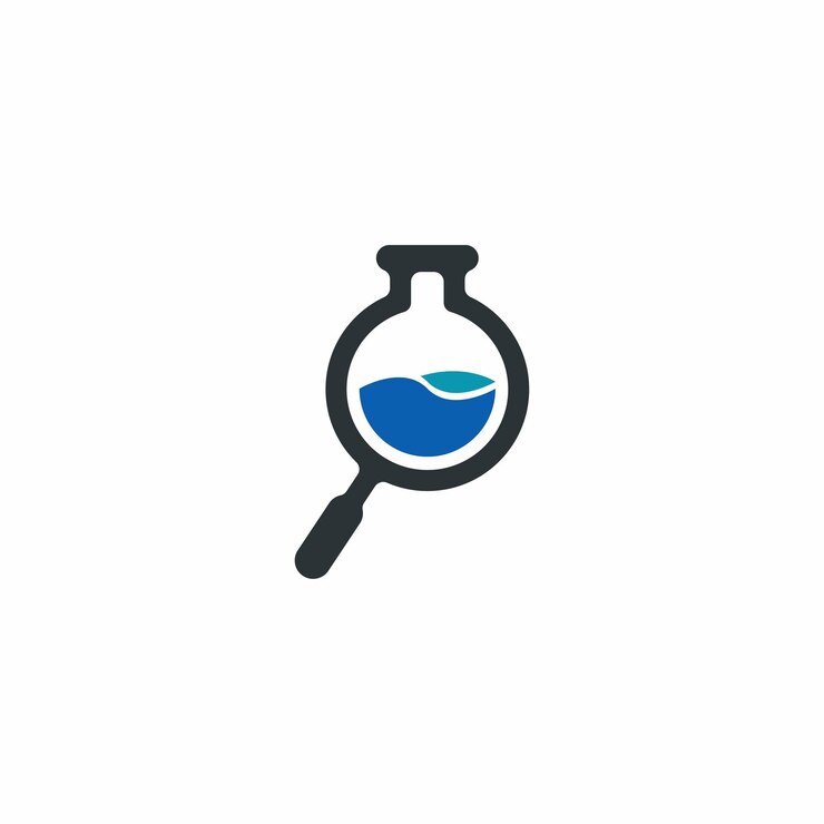 Vector lab bottle combined with magnifying glass logo design modern concept