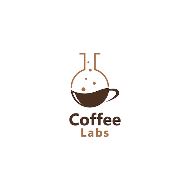 Design del logo del caffè da laboratorio con il concetto di un tubo da laboratorio con vettore di chicchi di caffè