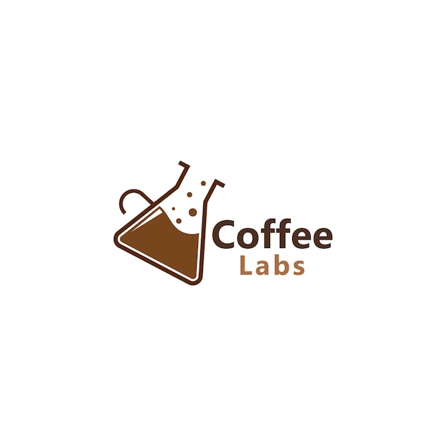 커피 콩 벡터가 있는 실험실 튜브의 개념을 가진 실험실 커피 로고 디자인