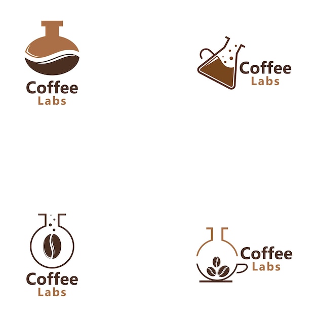 Lab koffie logo ontwerp met het concept van een lab buis met koffiebonen vector