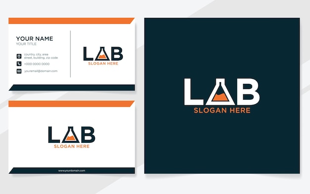 Lab-logo geschikt voor laboratoriumwetenschapper of onderzoek met sjabloon voor visitekaartjes