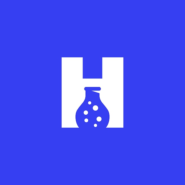 Lab-logo met H-letter en laboratoriumglas