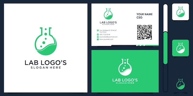 lab logo with business card design vector premium