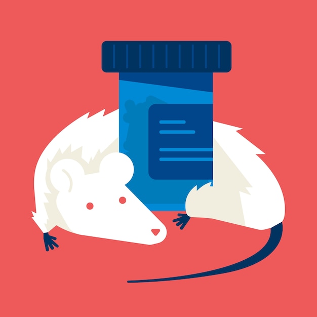 Lab rat with the drug bottle illustration.