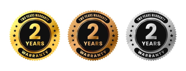 Label 2 years warranty in gold silver bronze premium luxury design two years warranty vector