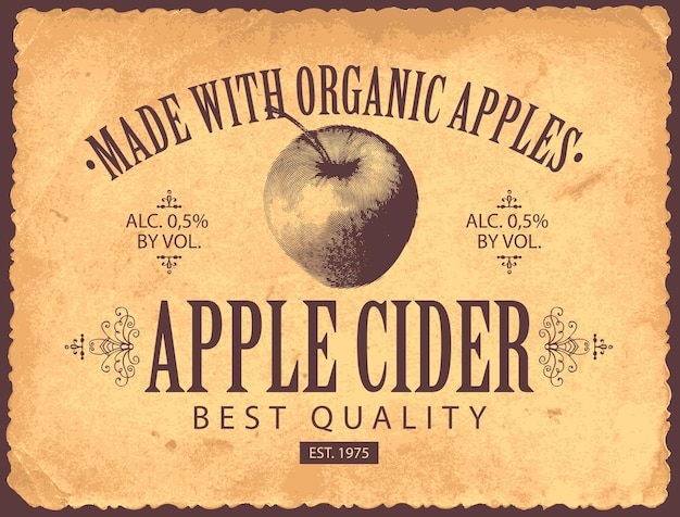 label for Apple cider with realistic image of apple