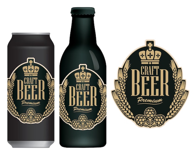 Vector label for beer bottle and tin can