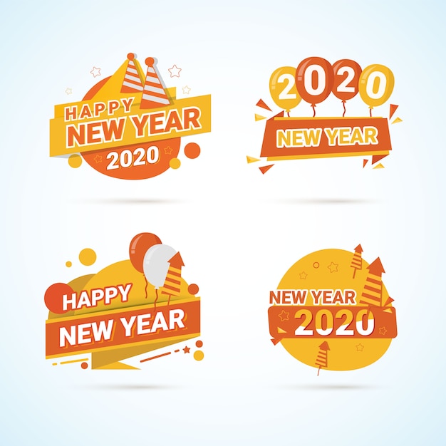 Label collection for greeting of new year 2020