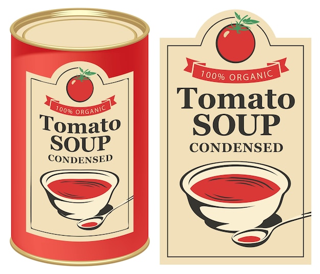 Vector label for condensed tomato soup tin can