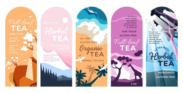 Дизайн этикетки для комплекта дизайна упаковки травяного чая