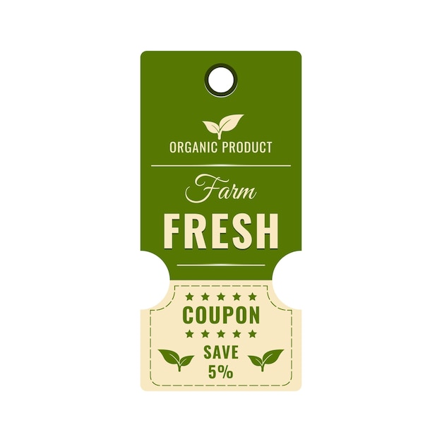 Label discount coupon for 100 fresh natural organic product on white insulated background Vector illustration