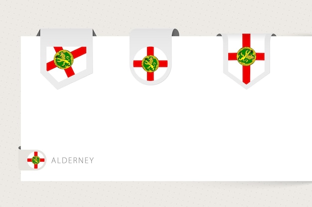 Label flag collection of Alderney in different shape Ribbon flag template of Alderney