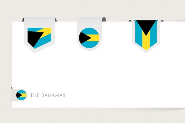 Collezione di etichette di bandiera delle bahamas in forma diversa modello di bandiera a nastro delle bahamas