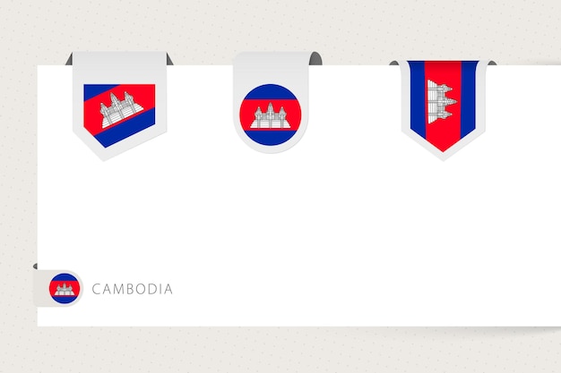 Label flag collection of cambodia in different shape ribbon flag template of cambodia