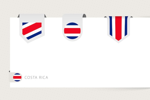 Collezione di etichette di bandiera della costa rica in forma diversa modello di bandiera a nastro della costa rica