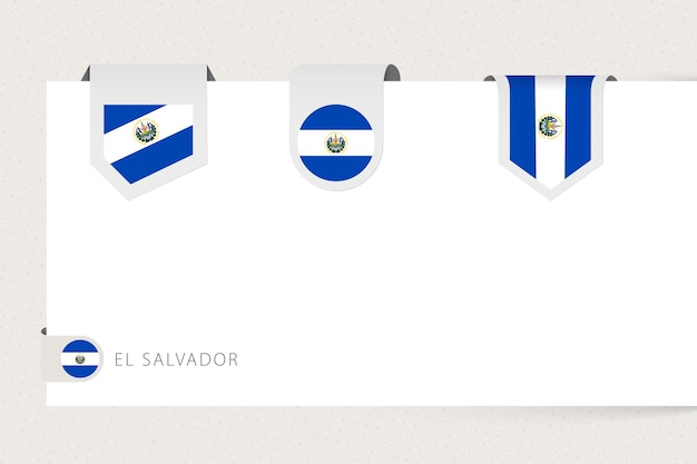 Label flag collection of el salvador in different shape ribbon flag template of el salvador