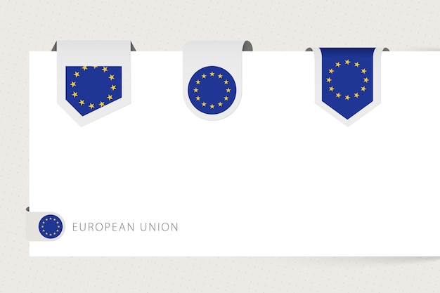 Label flag collection of European Union in different shape Ribbon flag template of EU