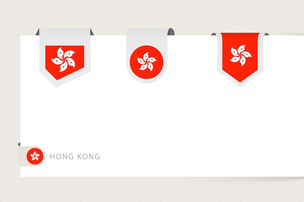 Vector label flag collection of hong kong in different shape ribbon flag template of hong kong