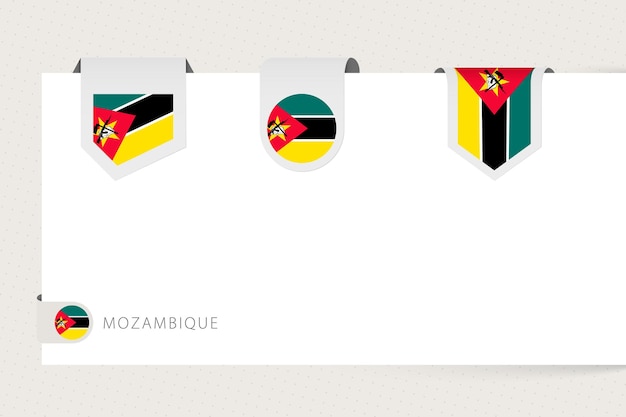 Label flag collection of mozambique in different shape ribbon flag template of mozambique