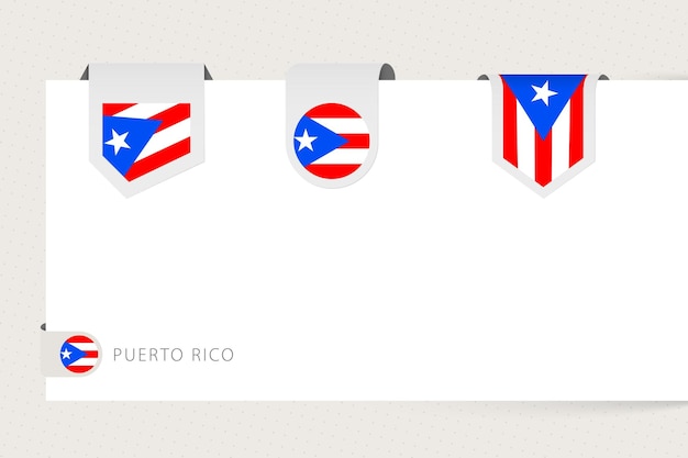 Label flag collection of Puerto Rico in different shape Ribbon flag template of Puerto Rico