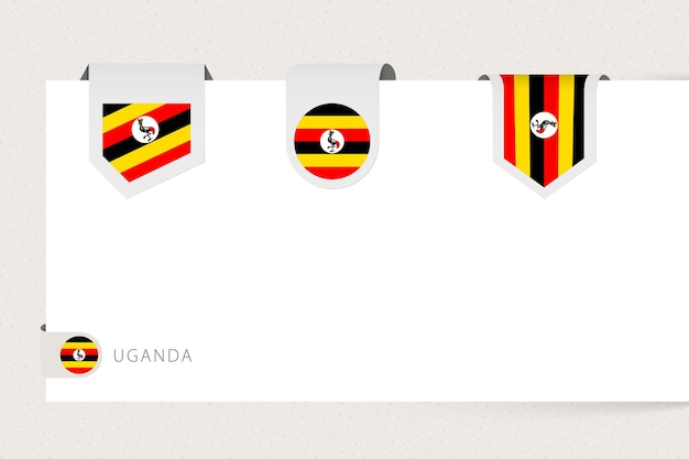 Collezione di etichette di bandiera dell'uganda in forma diversa modello di bandiera a nastro dell'uganda