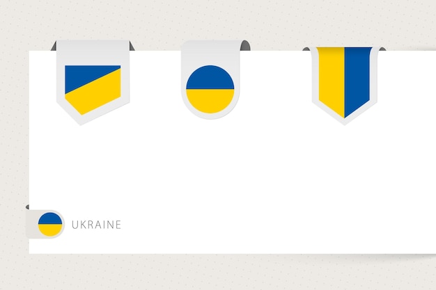 Label flag collection of Ukraine in different shape Ribbon flag template of Ukraine