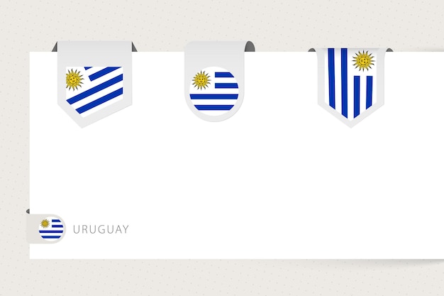 Collezione di etichette di bandiera dell'uruguay in forma diversa modello di bandiera a nastro dell'uruguay