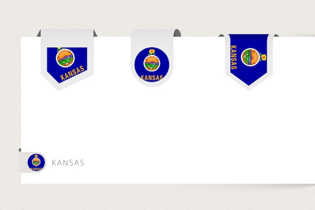 Label flag collection of us state kansas in different shape ribbon flag template of kansas