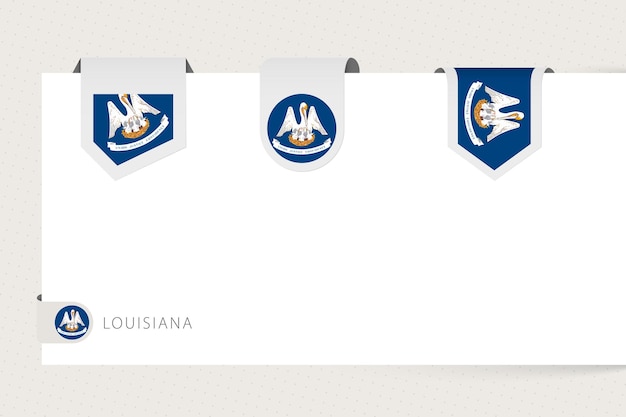 Collezione di etichette di bandiera dello stato americano della louisiana in forma diversa modello di bandiera a nastro della louisiana