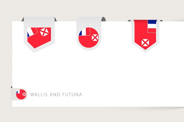 Label flag collection of Wallis and Futuna in different shape Ribbon flag template of Wallis and Futuna