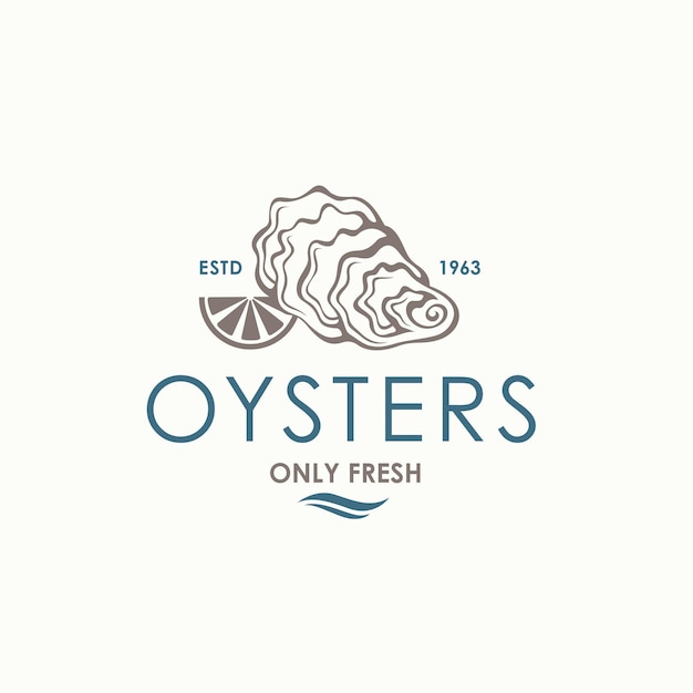 label of fresh oyster shell and lemon