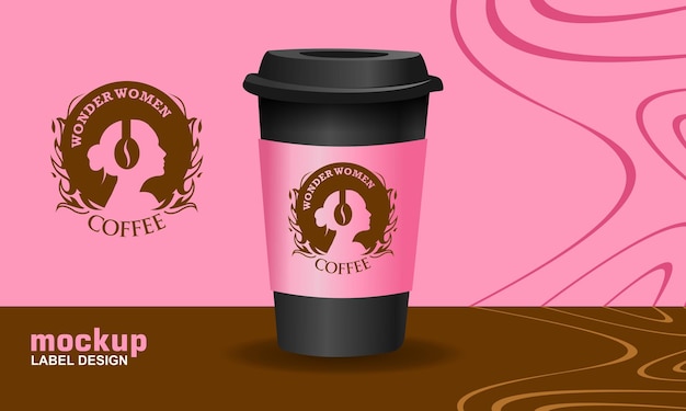 Vector label logo coffee cup 3d