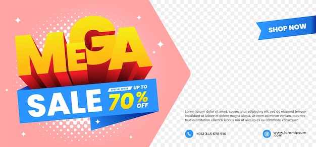 label mega sale speciale aanbieding tot 70 procent met lange schaduwtekst en halftoon. sjabloonontwerp