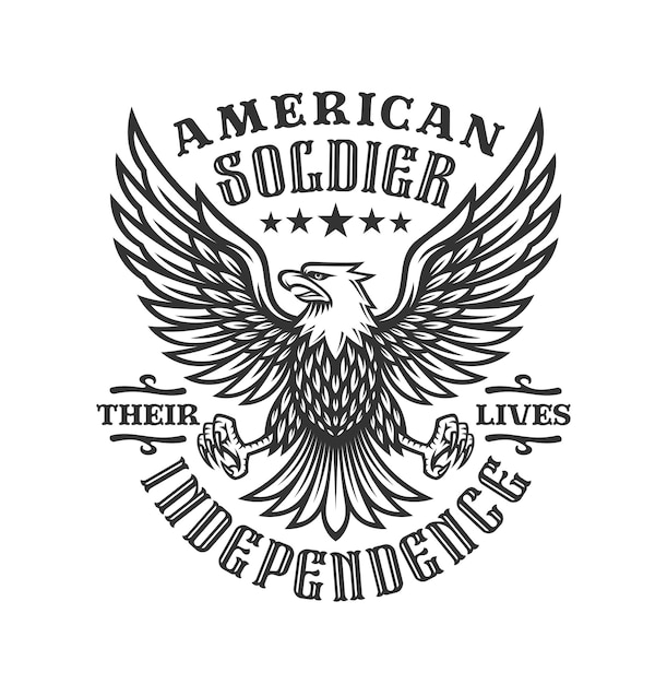 Этикетка монохромного американского солдата с орлом в винтажном дизайне