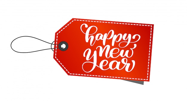 Vector label of label met happy new year hand belettering tekst