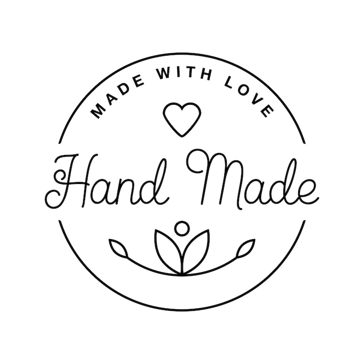 Vector label of logo met belettering met de hand gemaakt. platte vectorillustraties. moderne en stijlvolle badge. dunne lijn inscriptie handgemaakt, gemaakt met liefde, ambachtelijk product op wit.