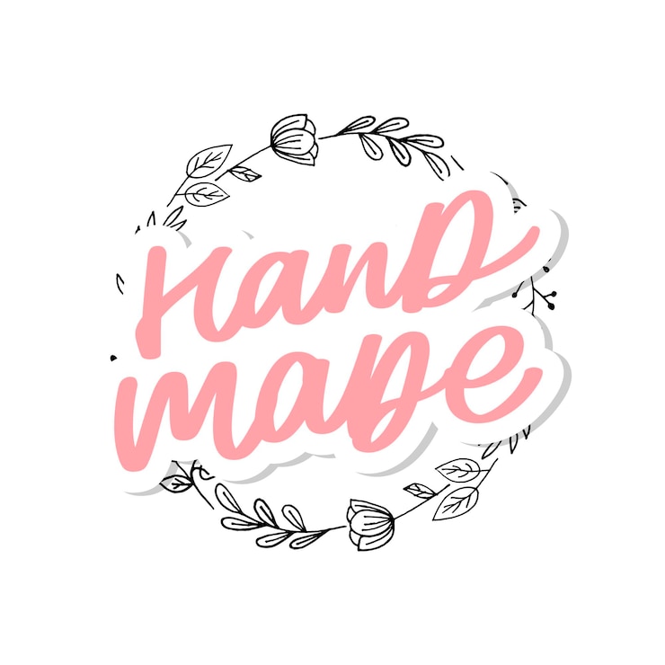 Vector label of logo met belettering met de hand gemaakt platte vectorillustraties moderne en stijlvolle badge dunne lijn inscriptie handgemaakt gemaakt met liefde ambachtelijk product op wit