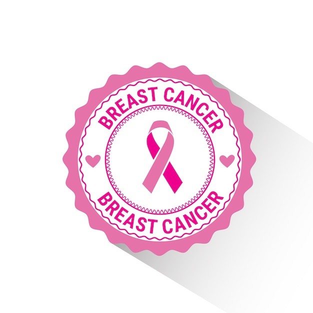 Vector label pink ribbon breast cancer awareness stamp