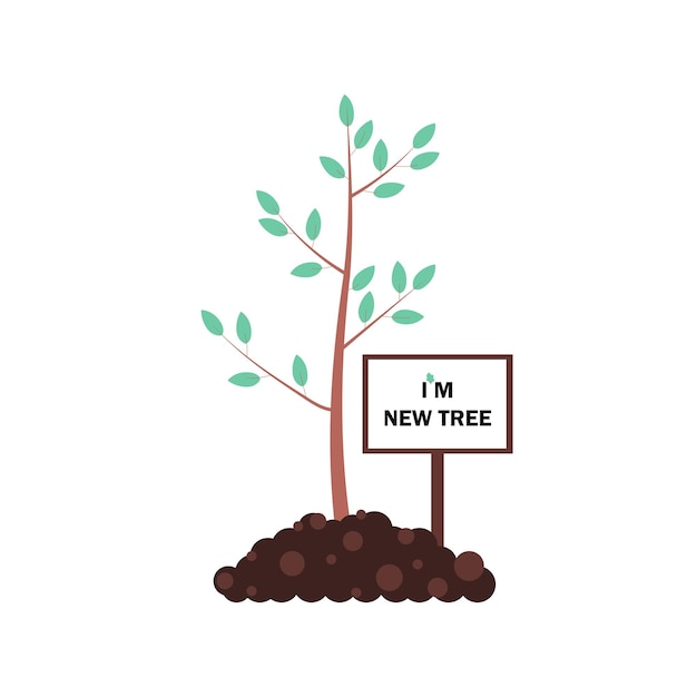 Vector label on a planted tree the concept of planting new trees