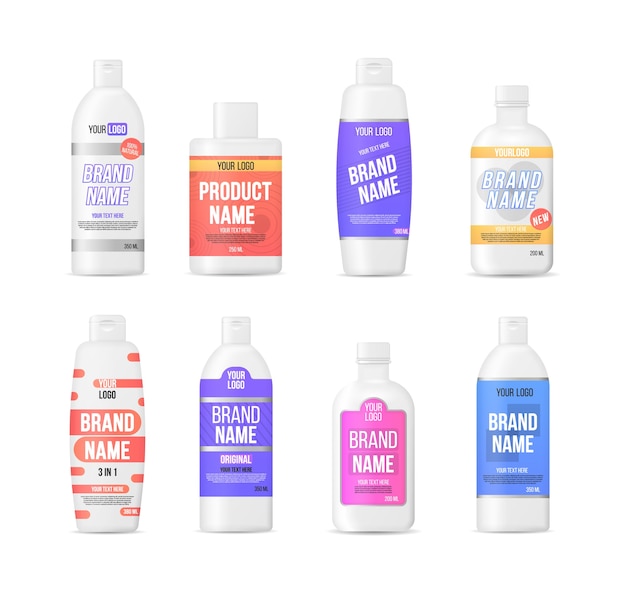 Vector label plastic bottles, package template design label bottle template isolated on white background.