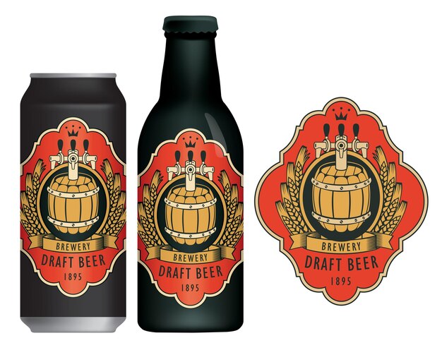 Vector label for tin can and bottle of beer