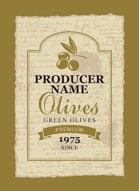 Vector label for tin can of green olives