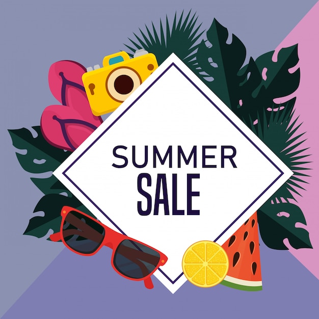 Label of tropical summer sale poster